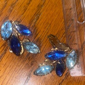 Elegant Blue and Gold Leaf Earrings